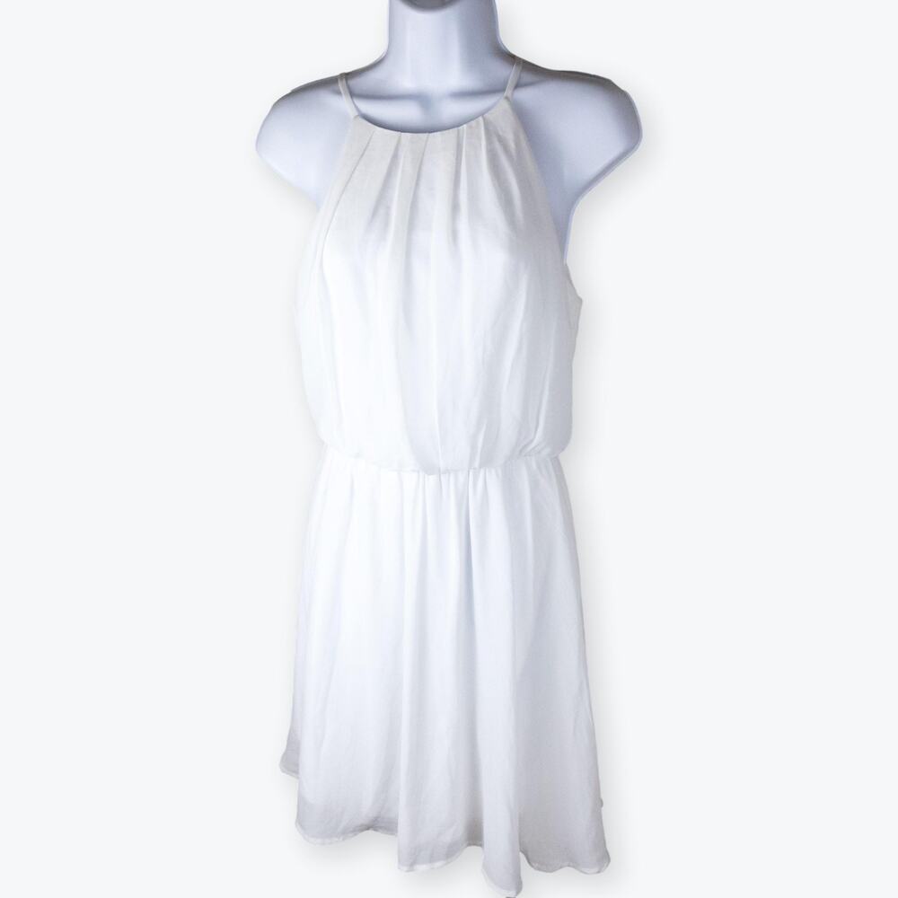LUSH White Blouson Keyhole Skater Dress M